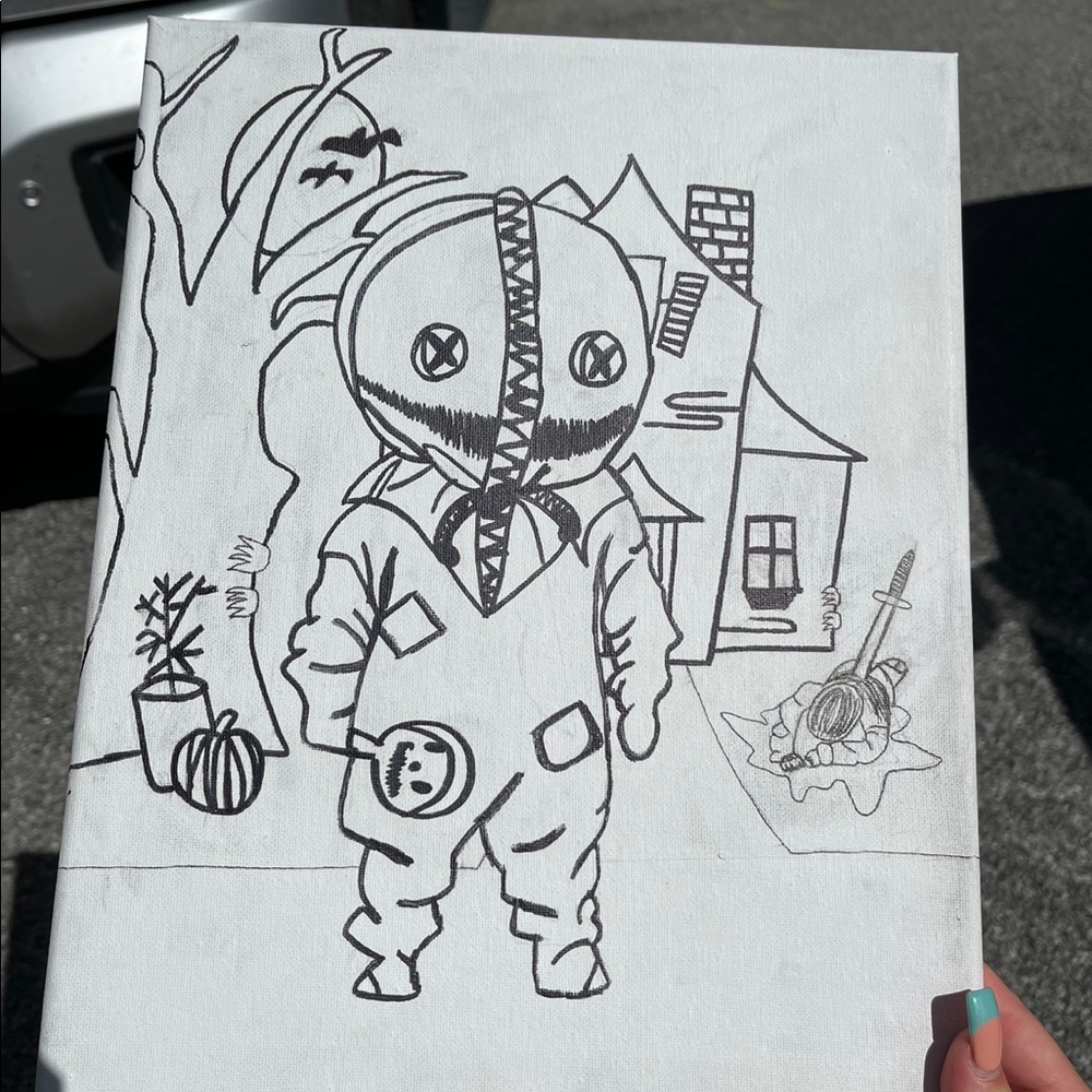 Original Halloween creepy drawing, Canvas